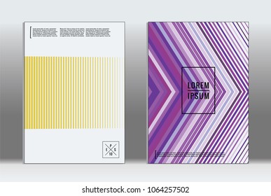 Minimal placard. Vector geometric cover. Hipster trendy report template. Set of futuristic line gradient graphic design flyers. Fashion minimal layouts. Striped placards. Retro banner design set.