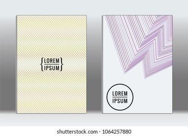 Minimal placard. Vector geometric cover. Hipster trendy report template. Set of futuristic line gradient graphic design flyers. Fashion minimal layouts. Striped placards. Retro banner design set.