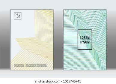 Minimal placard. Vector geometric cover. Hipster trendy report template. Set of futuristic line gradient graphic design flyers. Fashion minimal layouts. Striped placards. Retro banner design set.