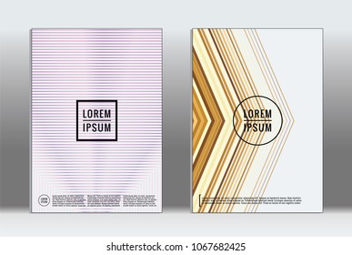 Minimal placard. Vector geometric cover. Hipster trendy report template. Set of futuristic line gradient graphic design flyers. Fashion minimal layouts. Striped placards. Retro banner design set.