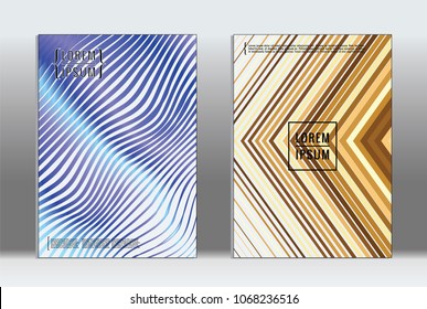 Minimal placard. Vector geometric cover. Hipster trendy report template. Set of futuristic line gradient graphic design flyers. Fashion minimal layouts. Striped placards. Retro banner design set.