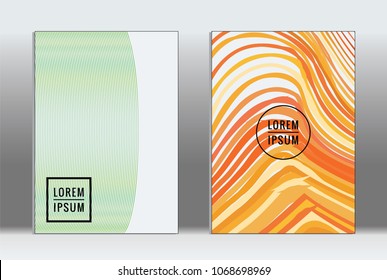 Minimal placard. Vector geometric cover. Hipster trendy report template. Set of futuristic line gradient graphic design flyers. Fashion minimal layouts. Striped placards. Retro banner design set.