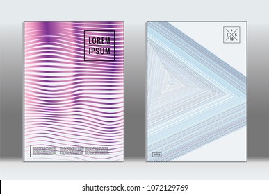 Minimal placard. Vector geometric cover. Hipster trendy report template. Set of futuristic line gradient graphic design flyers. Fashion minimal layouts. Striped placards. Retro banner design set.