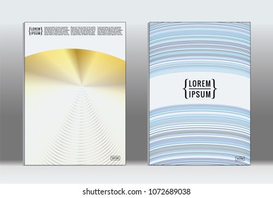 Minimal placard. Vector geometric cover. Hipster trendy report template. Set of futuristic line gradient graphic design flyers. Fashion minimal layouts. Striped placards. Retro banner design set.