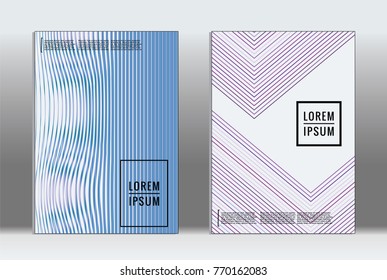 Minimal placard. Vector geometric cover. Hipster trendy report template. Set of futuristic line gradient graphic design flyers. Fashion minimal layouts. Striped placards. Retro banner design set.