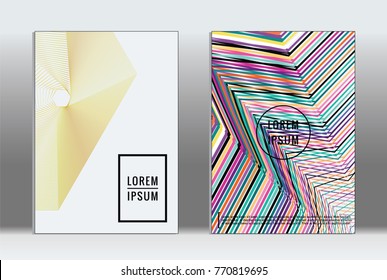 Minimal placard. Vector geometric cover. Hipster trendy report template. Set of futuristic line gradient graphic design flyers. Fashion minimal layouts. Striped placards. Retro banner design set.
