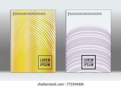 Minimal placard. Vector geometric cover. Hipster trendy report template. Set of futuristic line gradient graphic design flyers. Fashion minimal layouts. Striped placards. Retro banner design set.