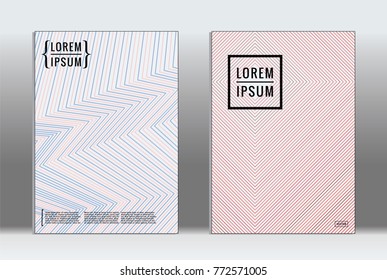 Minimal placard. Vector geometric cover. Hipster trendy report template. Set of futuristic line gradient graphic design flyers. Fashion minimal layouts. Striped placards. Retro banner design set.
