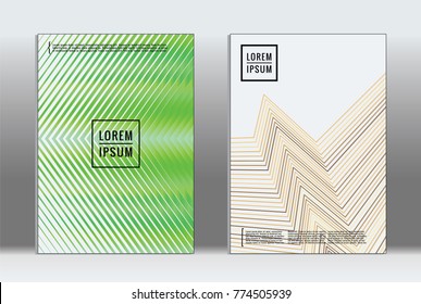 Minimal placard. Vector geometric cover. Hipster trendy report template. Set of futuristic line gradient graphic design flyers. Fashion minimal layouts. Striped placards. Retro banner design set.