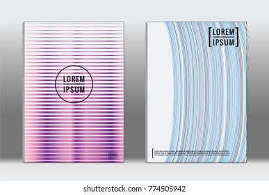 Minimal placard. Vector geometric cover. Hipster trendy report template. Set of futuristic line gradient graphic design flyers. Fashion minimal layouts. Striped placards. Retro banner design set.