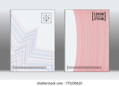 Minimal placard. Vector geometric cover. Hipster trendy report template. Set of futuristic line gradient graphic design flyers. Fashion minimal layouts. Striped placards. Retro banner design set.