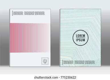 Minimal placard. Vector geometric cover. Hipster trendy report template. Set of futuristic line gradient graphic design flyers. Fashion minimal layouts. Striped placards. Retro banner design set.