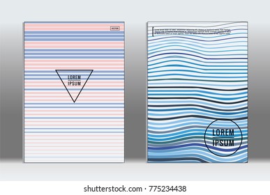 Minimal placard. Vector geometric cover. Hipster trendy report template. Set of futuristic line gradient graphic design flyers. Fashion minimal layouts. Striped placards. Retro banner design set.