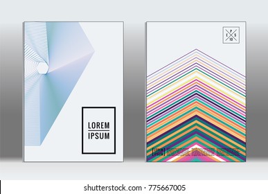 Minimal placard. Vector geometric cover. Hipster trendy report template. Set of futuristic line gradient graphic design flyers. Fashion minimal layouts. Striped placards. Retro banner design set.
