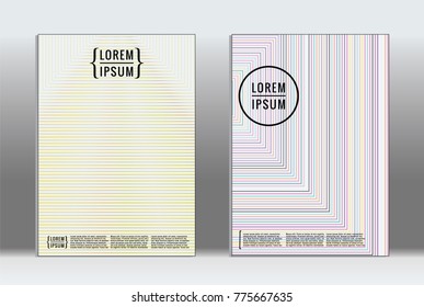 Minimal placard. Vector geometric cover. Hipster trendy report template. Set of futuristic line gradient graphic design flyers. Fashion minimal layouts. Striped placards. Retro banner design set.
