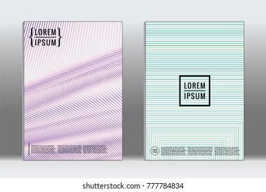 Minimal placard. Vector geometric cover. Hipster trendy report template. Set of futuristic line gradient graphic design flyers. Fashion minimal layouts. Striped placards. Retro banner design set.
