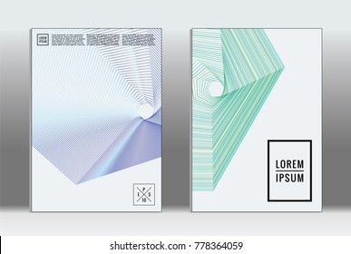 Minimal placard. Vector geometric cover. Hipster trendy report template. Set of futuristic line gradient graphic design flyers. Fashion minimal layouts. Striped placards. Retro banner design set.