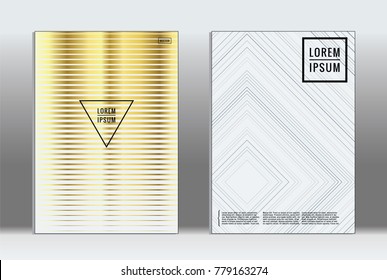 Minimal placard. Vector geometric cover. Hipster trendy report template. Set of futuristic line gradient graphic design flyers. Fashion minimal layouts. Striped placards. Retro banner design set.