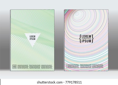 Minimal placard. Vector geometric cover. Hipster trendy report template. Set of futuristic line gradient graphic design flyers. Fashion minimal layouts. Striped placards. Retro banner design set.