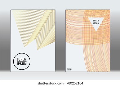 Minimal placard. Vector geometric cover. Hipster trendy report template. Set of futuristic line gradient graphic design flyers. Fashion minimal layouts. Striped placards. Retro banner design set.