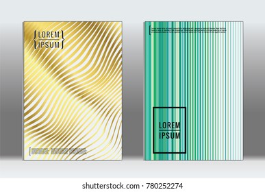Minimal placard. Vector geometric cover. Hipster trendy report template. Set of futuristic line gradient graphic design flyers. Fashion minimal layouts. Striped placards. Retro banner design set.