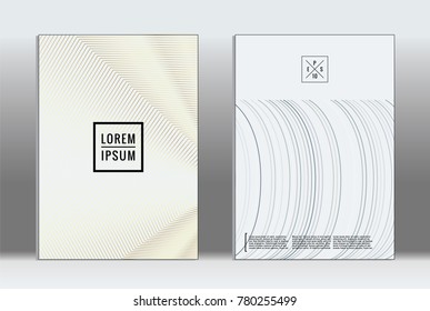 Minimal placard. Vector geometric cover. Hipster trendy report template. Set of futuristic line gradient graphic design flyers. Fashion minimal layouts. Striped placards. Retro banner design set.