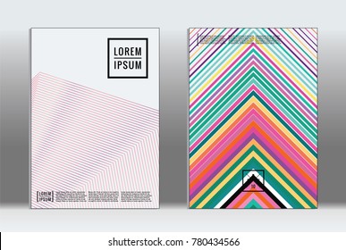 Minimal placard. Vector geometric cover. Hipster trendy report template. Set of futuristic line gradient graphic design flyers. Fashion minimal layouts. Striped placards. Retro banner design set.