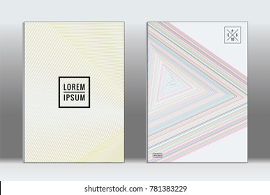 Minimal placard. Vector geometric cover. Hipster trendy report template. Set of futuristic line gradient graphic design flyers. Fashion minimal layouts. Striped placards. Retro banner design set.