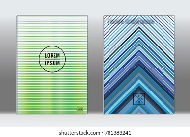 Minimal placard. Vector geometric cover. Hipster trendy report template. Set of futuristic line gradient graphic design flyers. Fashion minimal layouts. Striped placards. Retro banner design set.
