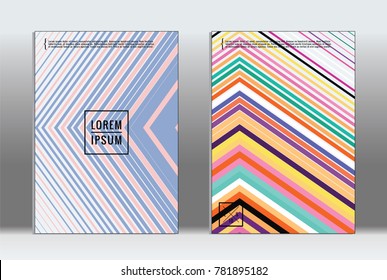 Minimal placard. Vector geometric cover. Hipster trendy report template. Set of futuristic line gradient graphic design flyers. Fashion minimal layouts. Striped placards. Retro banner design set.