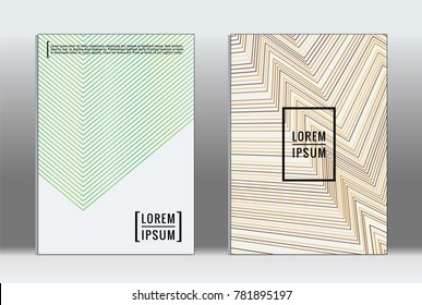 Minimal placard. Vector geometric cover. Hipster trendy report template. Set of futuristic line gradient graphic design flyers. Fashion minimal layouts. Striped placards. Retro banner design set.