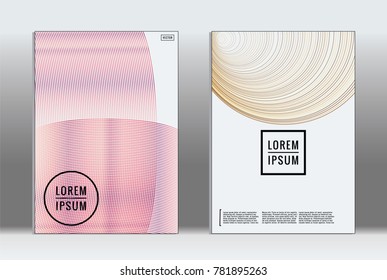 Minimal placard. Vector geometric cover. Hipster trendy report template. Set of futuristic line gradient graphic design flyers. Fashion minimal layouts. Striped placards. Retro banner design set.