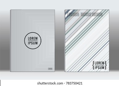 Minimal placard. Vector geometric cover. Hipster trendy report template. Set of futuristic line gradient graphic design flyers. Fashion minimal layouts. Striped placards. Retro banner design set.