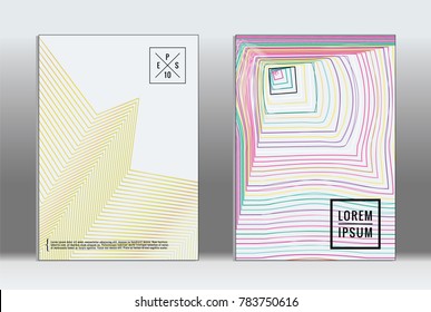 Minimal placard. Vector geometric cover. Hipster trendy report template. Set of futuristic line gradient graphic design flyers. Fashion minimal layouts. Striped placards. Retro banner design set.