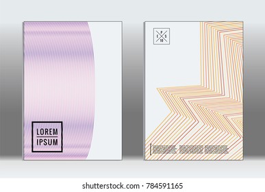 Minimal placard. Vector geometric cover. Hipster trendy report template. Set of futuristic line gradient graphic design flyers. Fashion minimal layouts. Striped placards. Retro banner design set.
