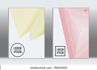 Minimal placard. Vector geometric cover. Hipster trendy report template. Set of futuristic line gradient graphic design flyers. Fashion minimal layouts. Striped placards. Retro banner design set.