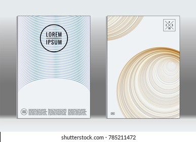 Minimal placard. Vector geometric cover. Hipster trendy report template. Set of futuristic line gradient graphic design flyers. Fashion minimal layouts. Striped placards. Retro banner design set.