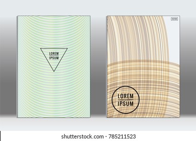 Minimal placard. Vector geometric cover. Hipster trendy report template. Set of futuristic line gradient graphic design flyers. Fashion minimal layouts. Striped placards. Retro banner design set.