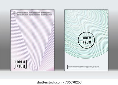 Minimal placard. Vector geometric cover. Hipster trendy report template. Set of futuristic line gradient graphic design flyers. Fashion minimal layouts. Striped placards. Retro banner design set.
