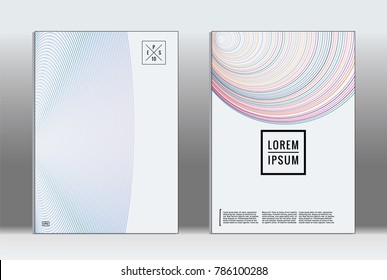 Minimal placard. Vector geometric cover. Hipster trendy report template. Set of futuristic line gradient graphic design flyers. Fashion minimal layouts. Striped placards. Retro banner design set.