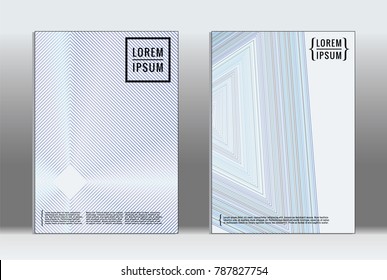 Minimal placard. Vector geometric cover. Hipster trendy report template. Set of futuristic line gradient graphic design flyers. Fashion minimal layouts. Striped placards. Retro banner design set.