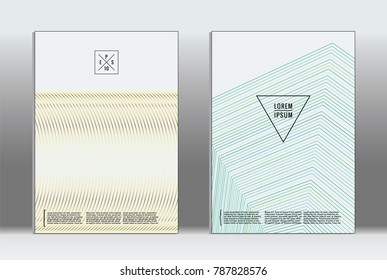 Minimal placard. Vector geometric cover. Hipster trendy report template. Set of futuristic line gradient graphic design flyers. Fashion minimal layouts. Striped placards. Retro banner design set.