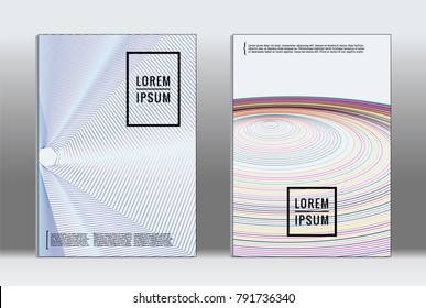 Minimal placard. Vector geometric cover. Hipster trendy report template. Set of futuristic line gradient graphic design flyers. Fashion minimal layouts. Striped placards. Retro banner design set.