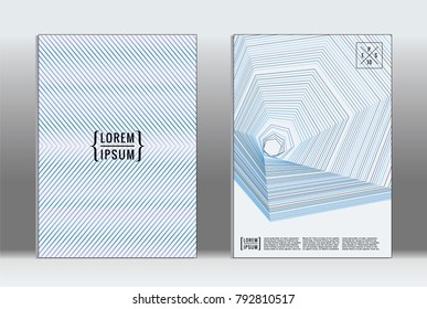 Minimal placard. Vector geometric cover. Hipster trendy report template. Set of futuristic line gradient graphic design flyers. Fashion minimal layouts. Striped placards. Retro banner design set.