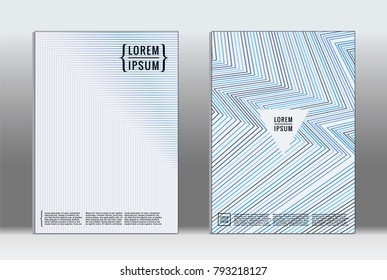 Minimal placard. Vector geometric cover. Hipster trendy report template. Set of futuristic line gradient graphic design flyers. Fashion minimal layouts. Striped placards. Retro banner design set.