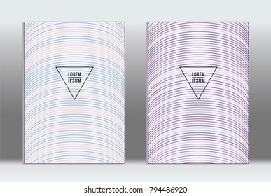 Minimal placard. Vector geometric cover. Hipster trendy report template. Set of futuristic line gradient graphic design flyers. Fashion minimal layouts. Striped placards. Retro banner design set.