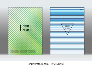 Minimal placard. Vector geometric cover. Hipster trendy report template. Set of futuristic line gradient graphic design flyers. Fashion minimal layouts. Striped placards. Retro banner design set.
