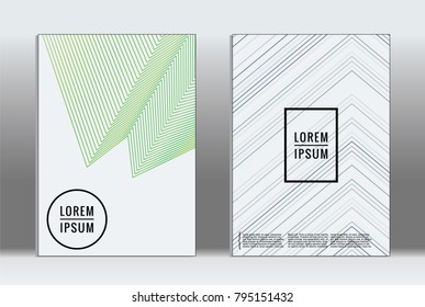 Minimal placard. Vector geometric cover. Hipster trendy report template. Set of futuristic line gradient graphic design flyers. Fashion minimal layouts. Striped placards. Retro banner design set.