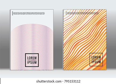 Minimal placard. Vector geometric cover. Hipster trendy report template. Set of futuristic line gradient graphic design flyers. Fashion minimal layouts. Striped placards. Retro banner design set.