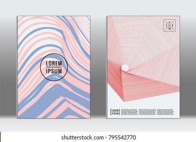 Minimal placard. Vector geometric cover. Hipster trendy report template. Set of futuristic line gradient graphic design flyers. Fashion minimal layouts. Striped placards. Retro banner design set.